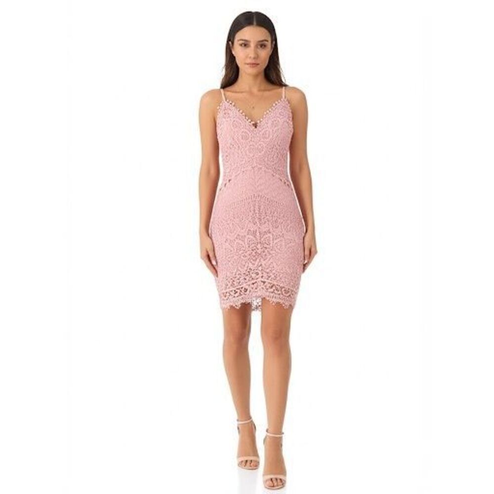 ASTR‎ The Label Crochet Lace Bodycon Mini Dress size M Pink Sleeveless